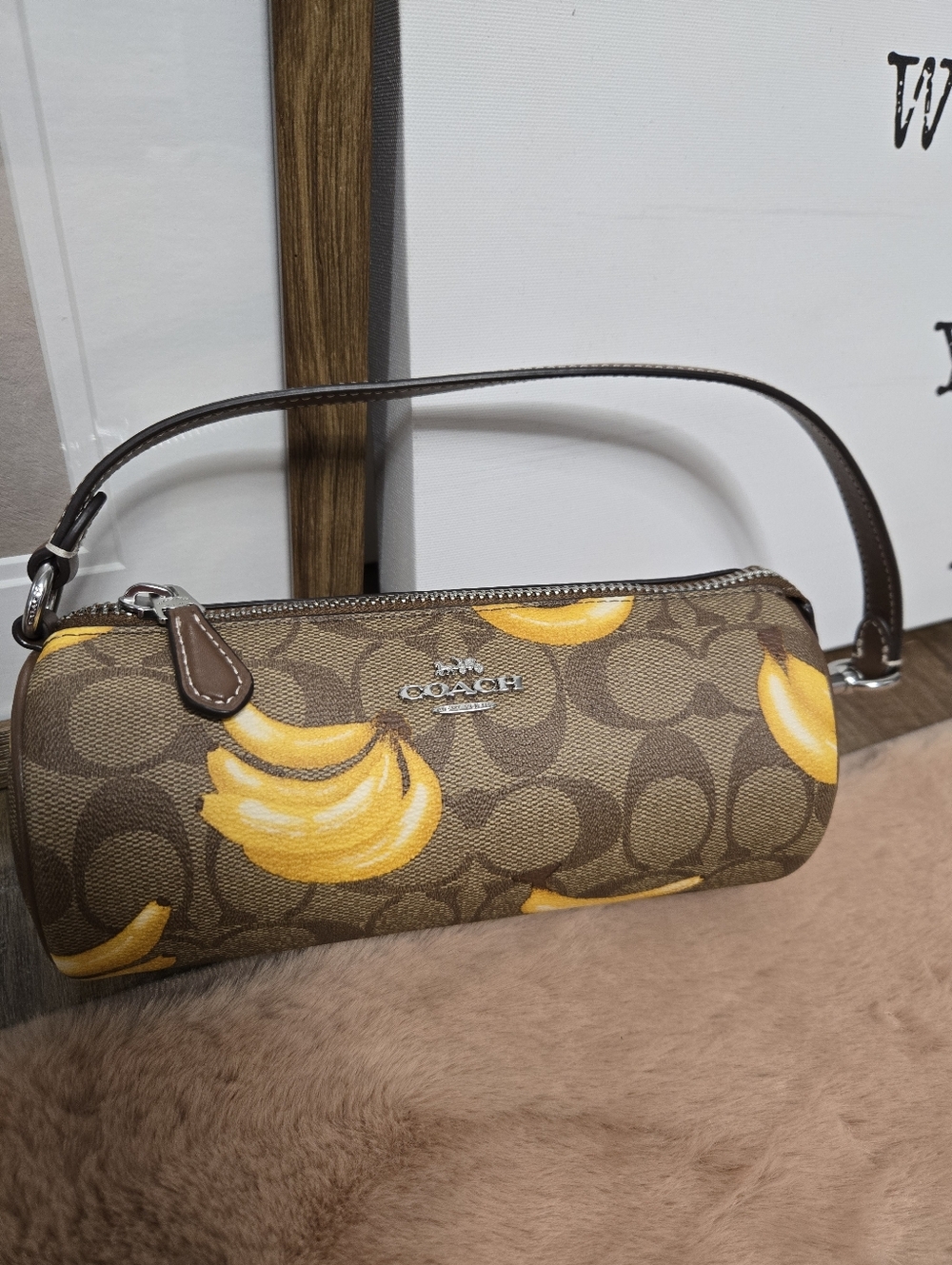 Coach Brown Signature Canvas Banana Barrel Bag